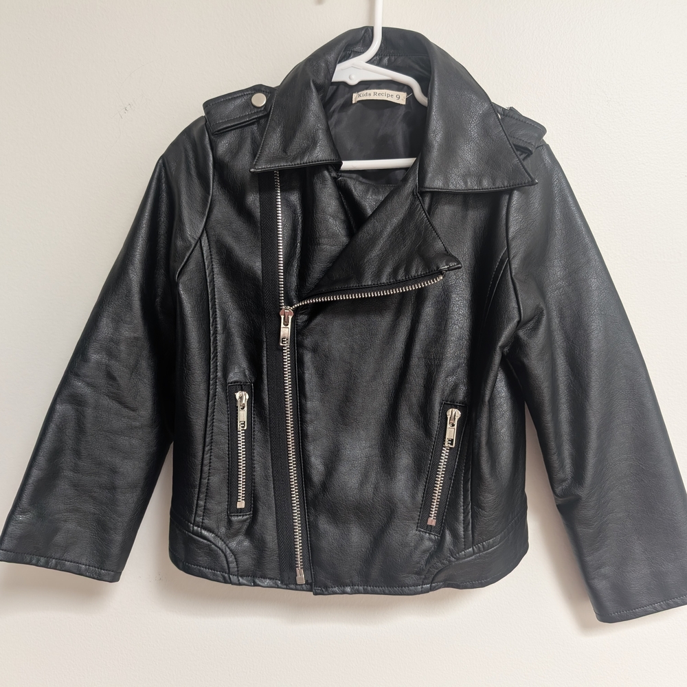 Kids Black Leather Biker Jacket